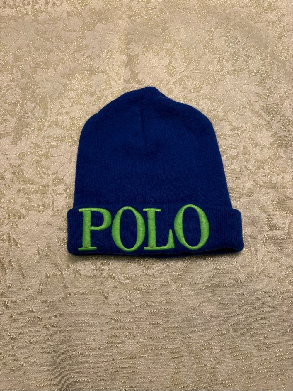 Polo by Ralph Lauren Blue Beanie with Lime Logo